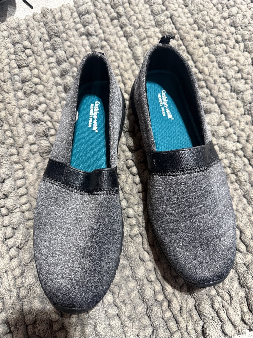 Gray Slip-On Comfort Flats with Black Trim